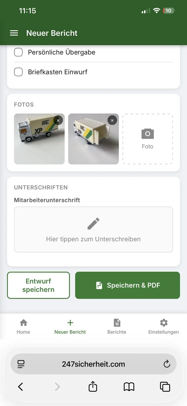 XP Lasi App – Fotos und Unterschrift