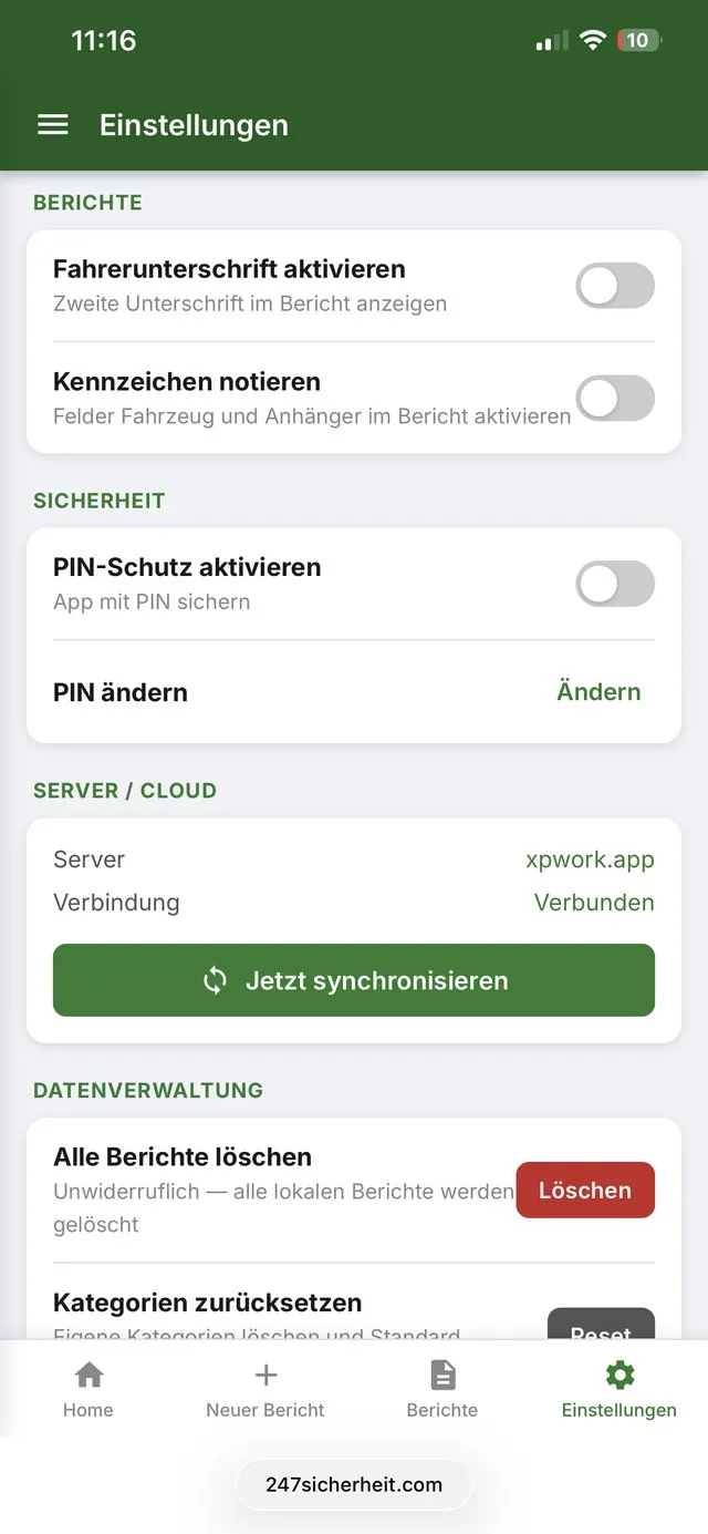 XP Lasi App – Einstellungen